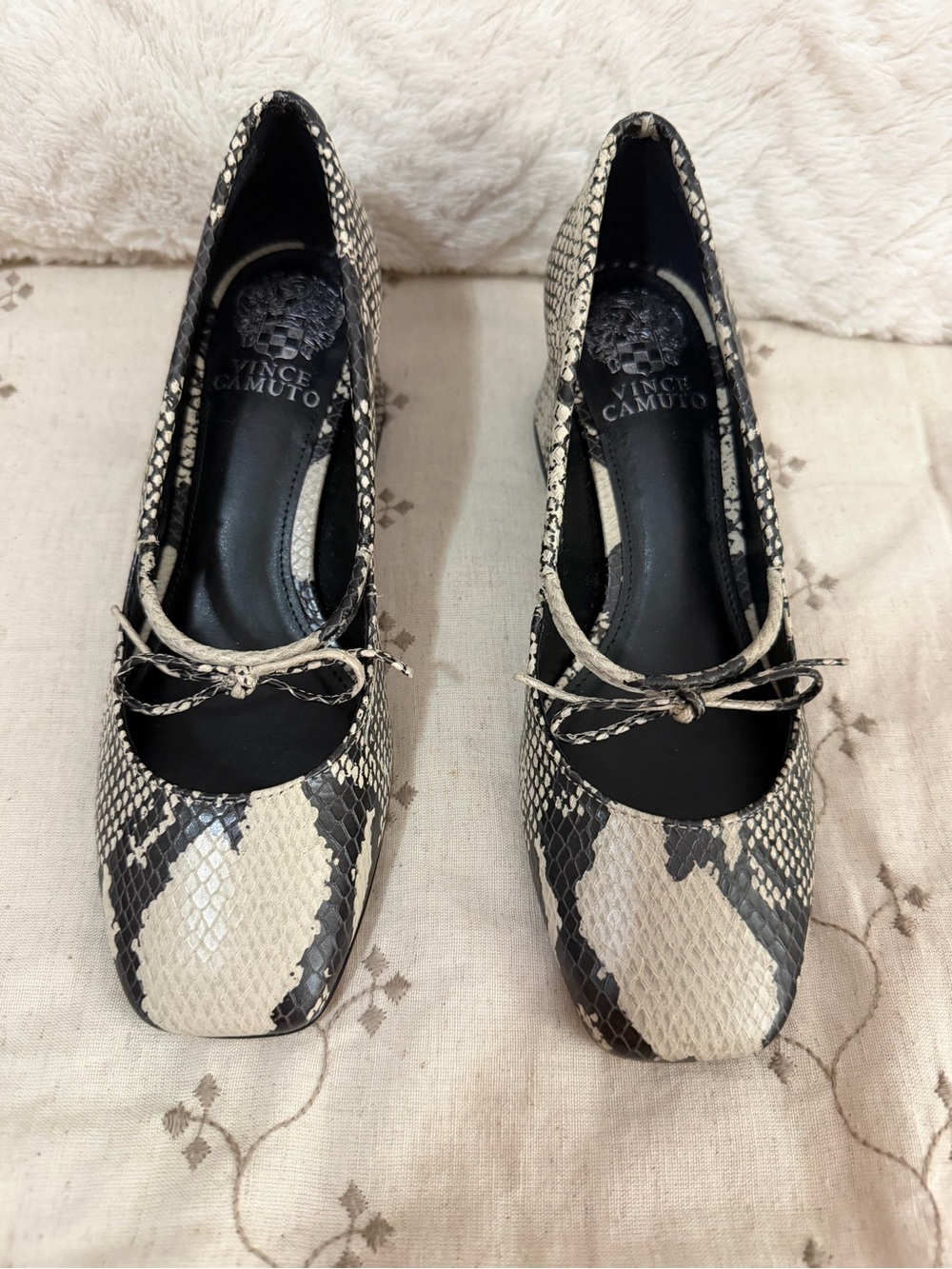 Vince Camuto Charley, New Size 6.5/7 Snake-Print Low Heel Pumps in Black/Cream